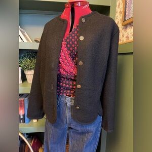 Classic Black Button-Front Women's Wool Jacket